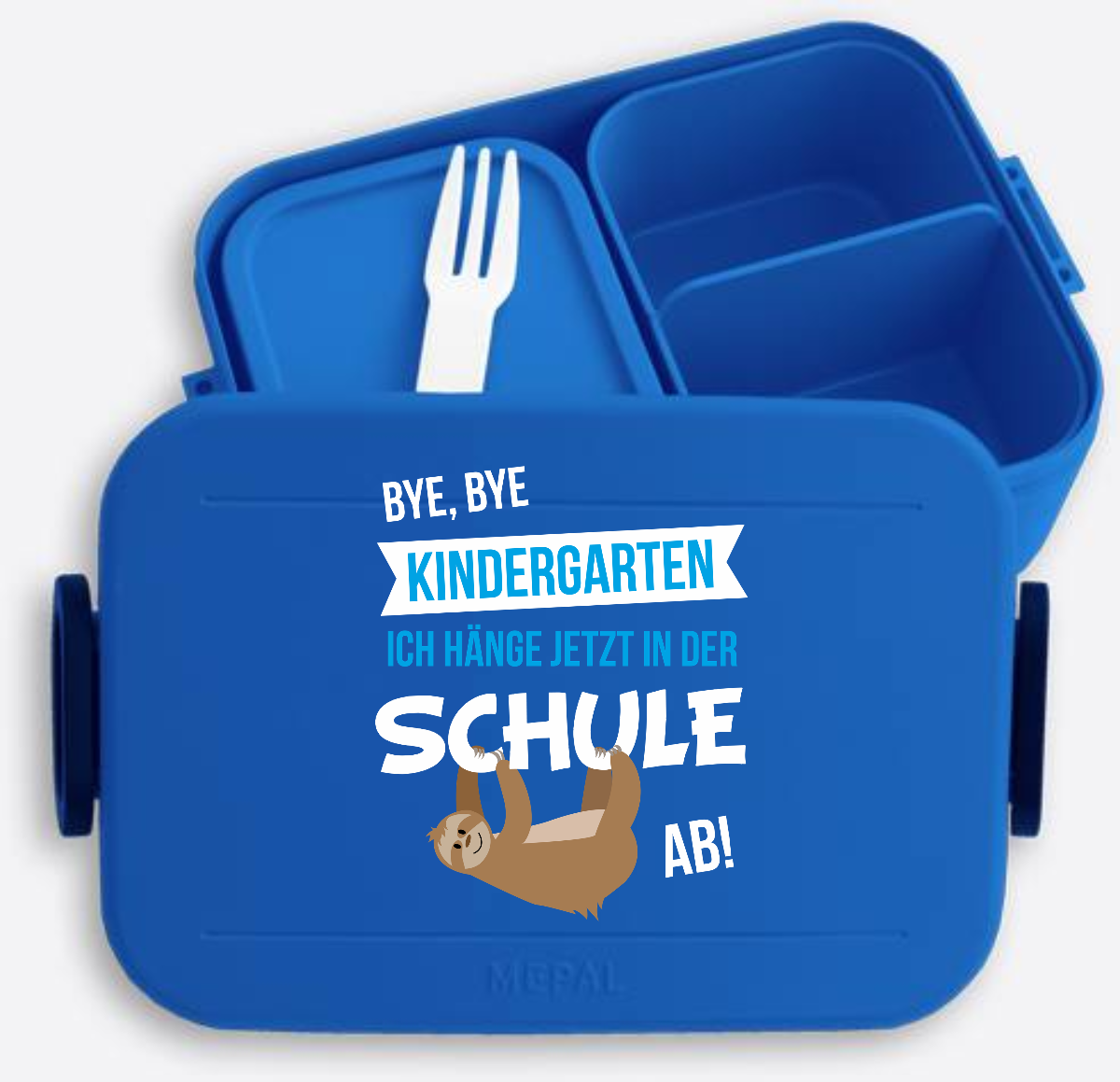 Brotdose Bye Bye Kindergarten – Personalisiert zur Einschulung - Vivid Blue