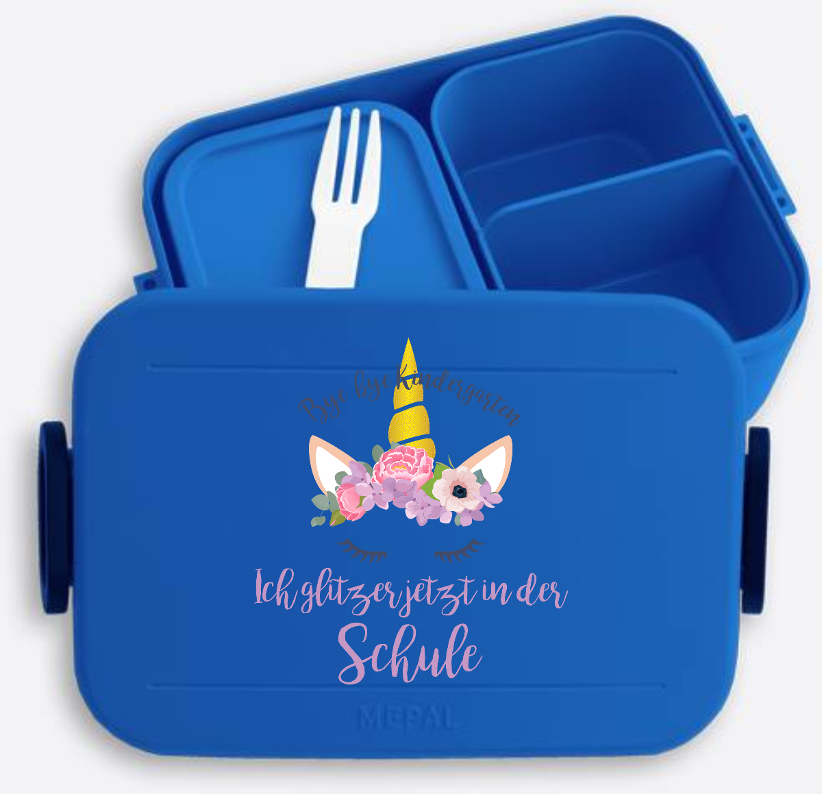 Brotdose Einschulung: Bye Bye Kindergarten ich glitzer - Vivid Blue