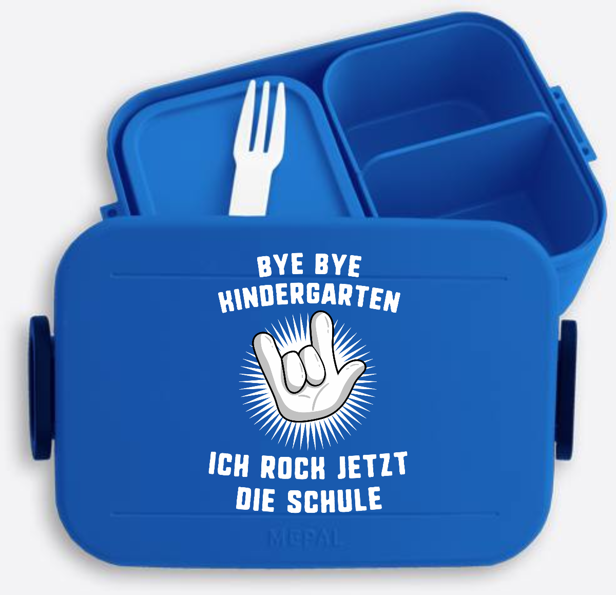Brotdose Einschulung – Bye Bye Kindergarten Ich rock die Schule - Vivid Blue