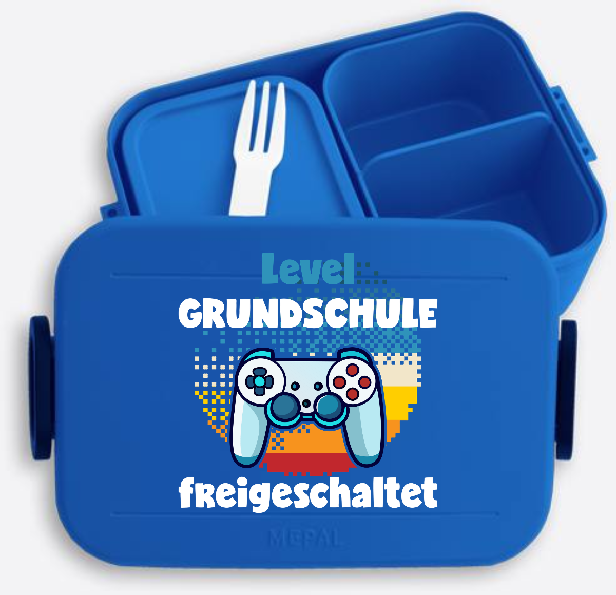 Brotdose Einschulung: Level Grundschule freigeschaltet mit Name - Vivid Blue