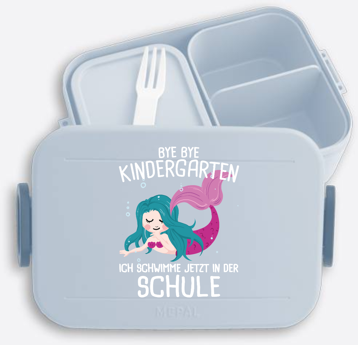 Brotdose Einschulung mit Name: Bye Bye Kindergarten ich schwimme - Nordic Blue