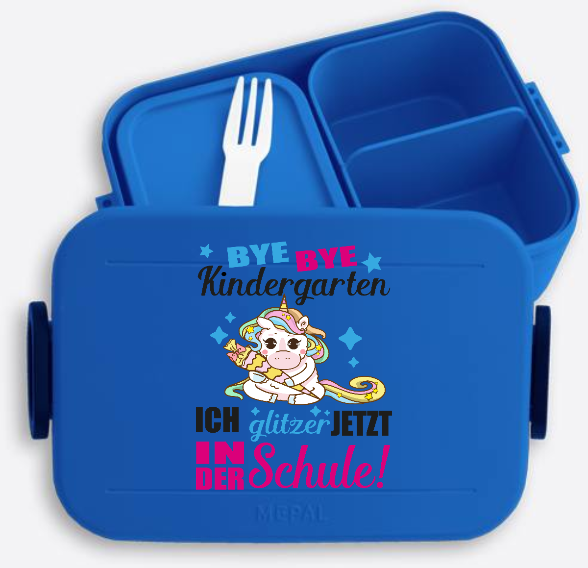 Brotdose Einschulung mit Name – Ich glitzer jetzt Einhorn - Vivid Blue