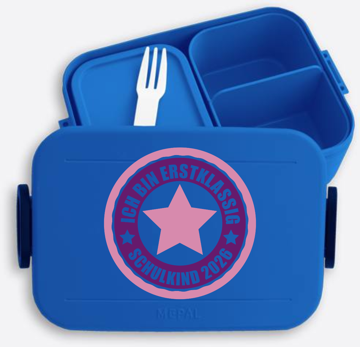 Brotdose Ich bin erstklassig – Schulkind 2026 Rosa mit Name - Vivid Blue