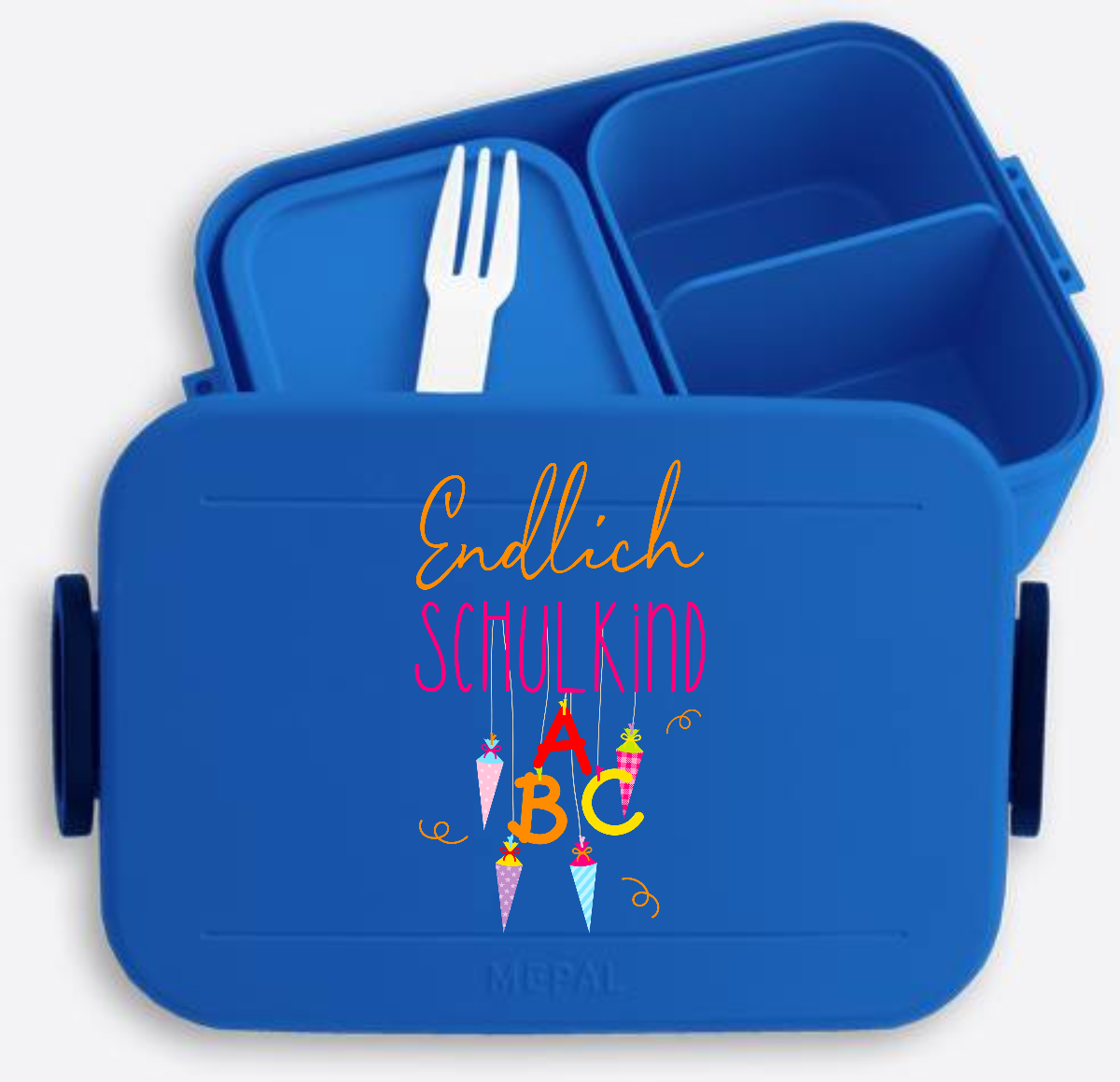 Brotdose zur Einschulung – Endlich Schulkind mit Name - Vivid Blue