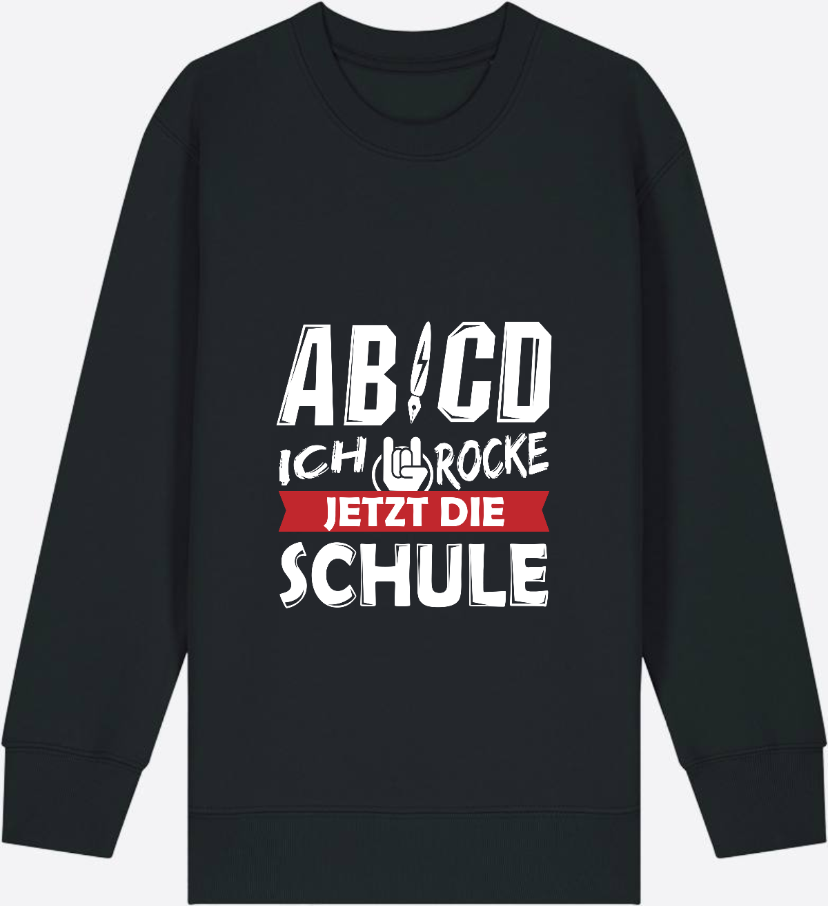Einschulung Sweatshirt: ABCD Ich rocke die Schule - Black Herzseite
