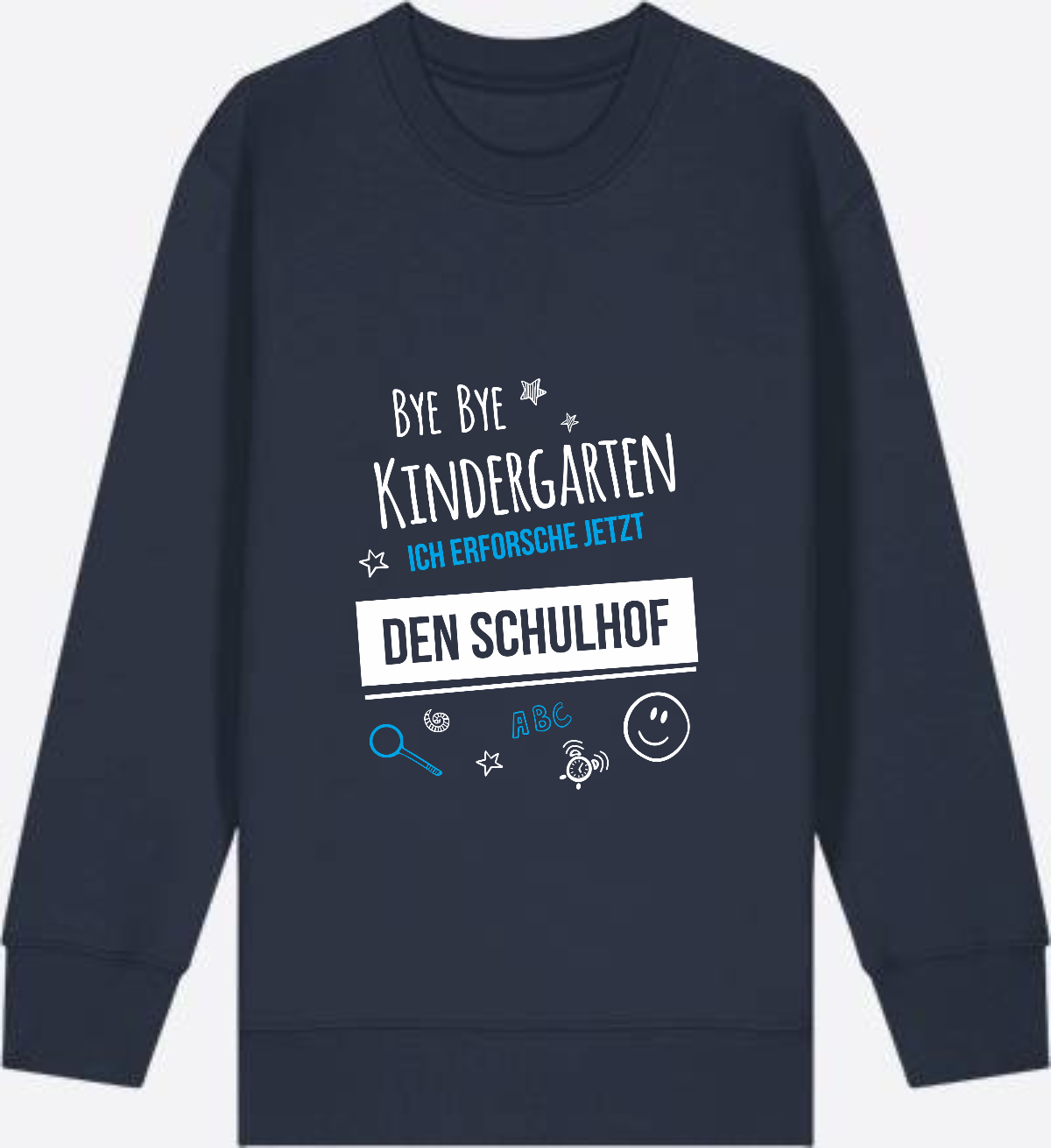 Einschulung Sweatshirt – Bye Bye Kindergarten Schulhof - French Navy Herzseite