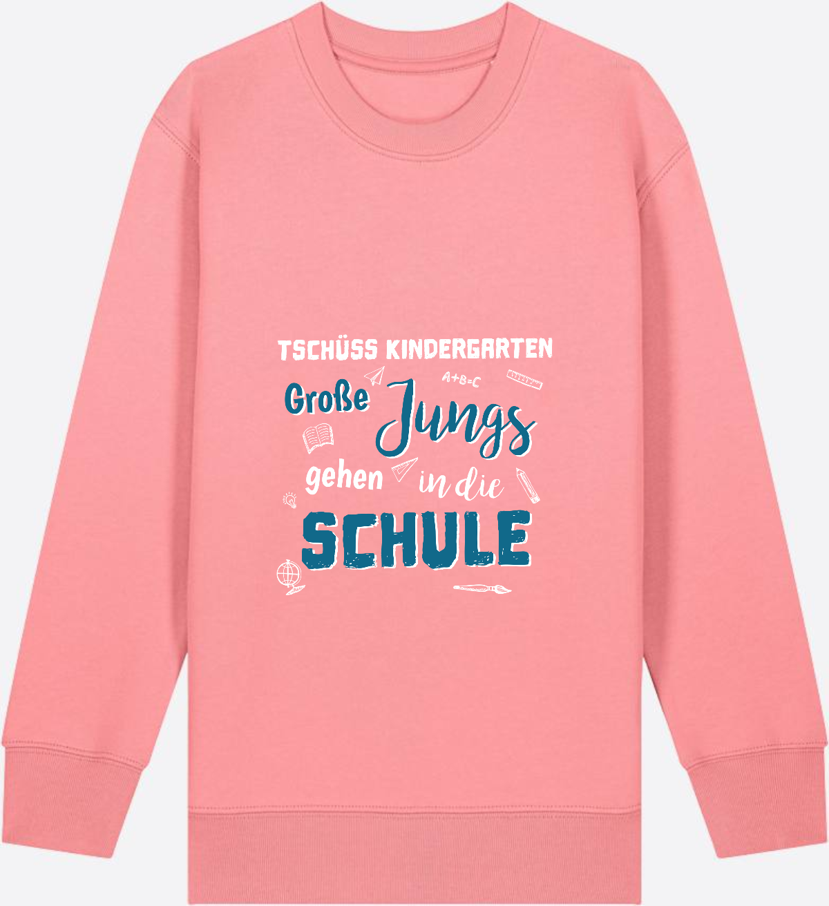 Einschulung Sweatshirt: Tschüss Kindergarten Große Jungs - Pink Joy Herzseite