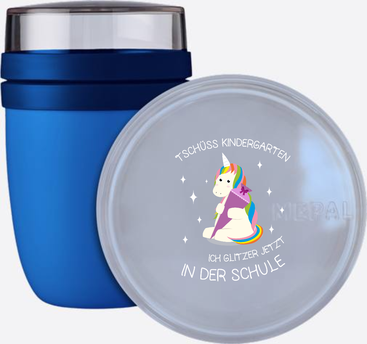 Einschulung Tasse Einhorn – Tschüss Kindergarten mit Name - Vivid Blue