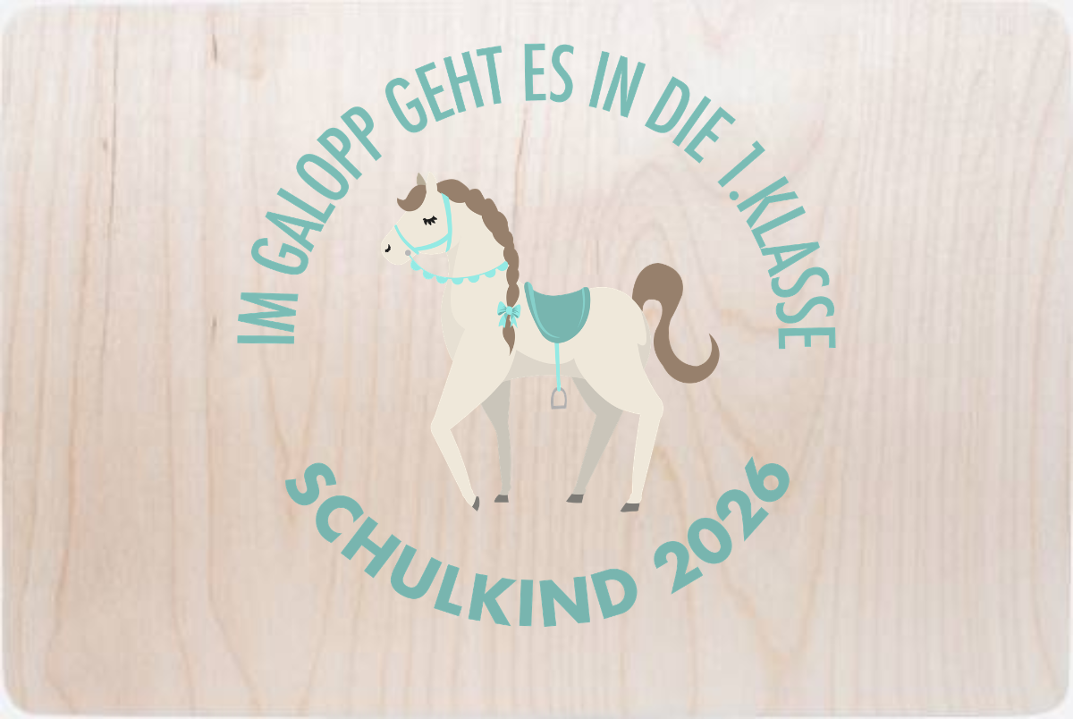 Erinnerungsbox Einschulung – Im Galopp Schulkind 2026 mit Name - Holz