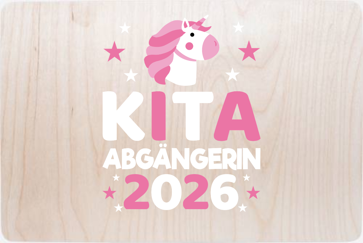 Erinnerungsbox Kita Abgängerin 2026 Einhorn mit Name - Holz