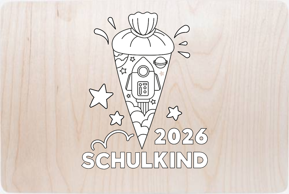 Erinnerungsbox Schulkind 2025 – Rakete zum Ausmalen mit Name - Holz