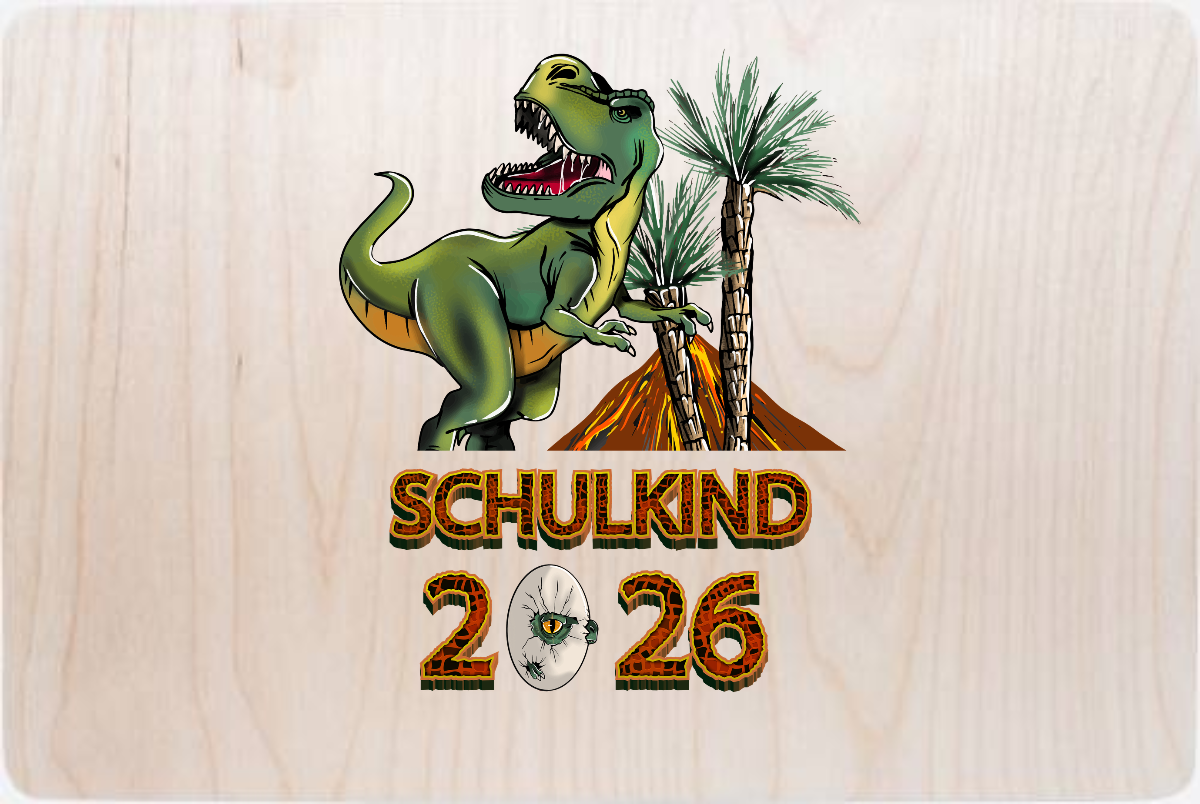 Erinnerungsbox Schulkind 2025 - T-Rex Dino mit Wunschnamen - Holz