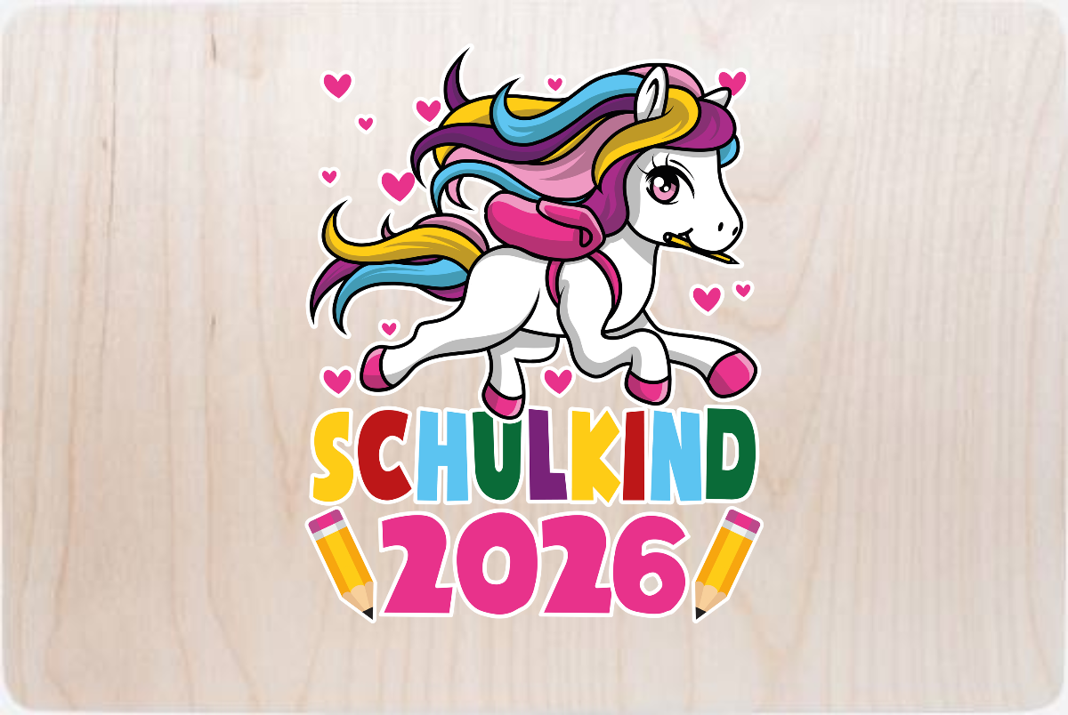Erinnerungsbox Schulkind 2026 Einhorn – mit Wunschnamen - Holz