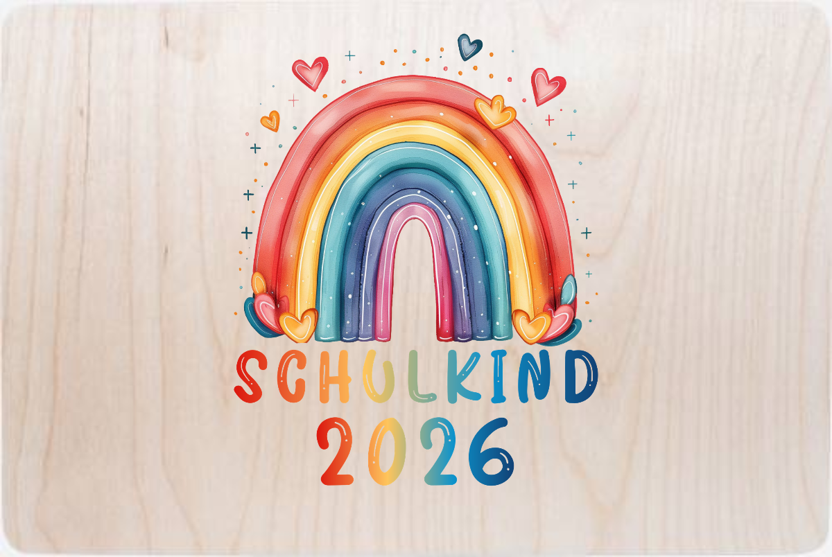 Erinnerungsbox Schulkind 2026 Regenbogen mit Namen - Holz