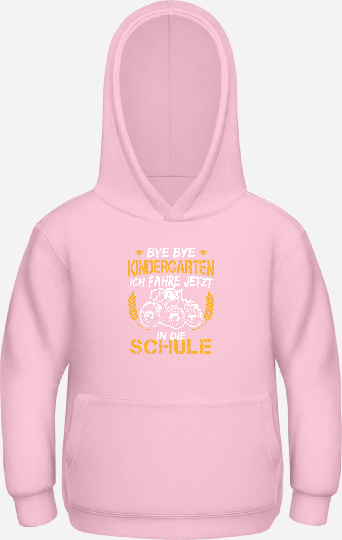 Hoodie Einschulung: Bye Bye Kindergarten Traktor - Baby Pink Herzseite