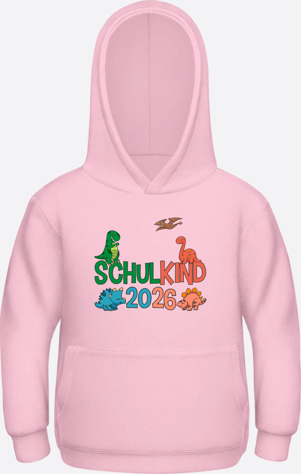 Hoodie Schulkind 2026 Dinos – Geschenk zur Einschulung - Baby Pink Herzseite