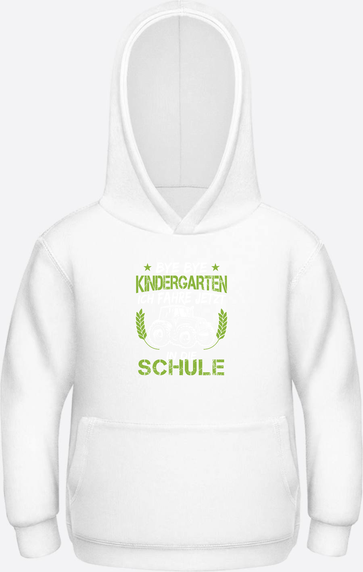 Kinder Hoodie Einschulung Traktor – Bye Bye Kindergarten - Arctic White Herzseite