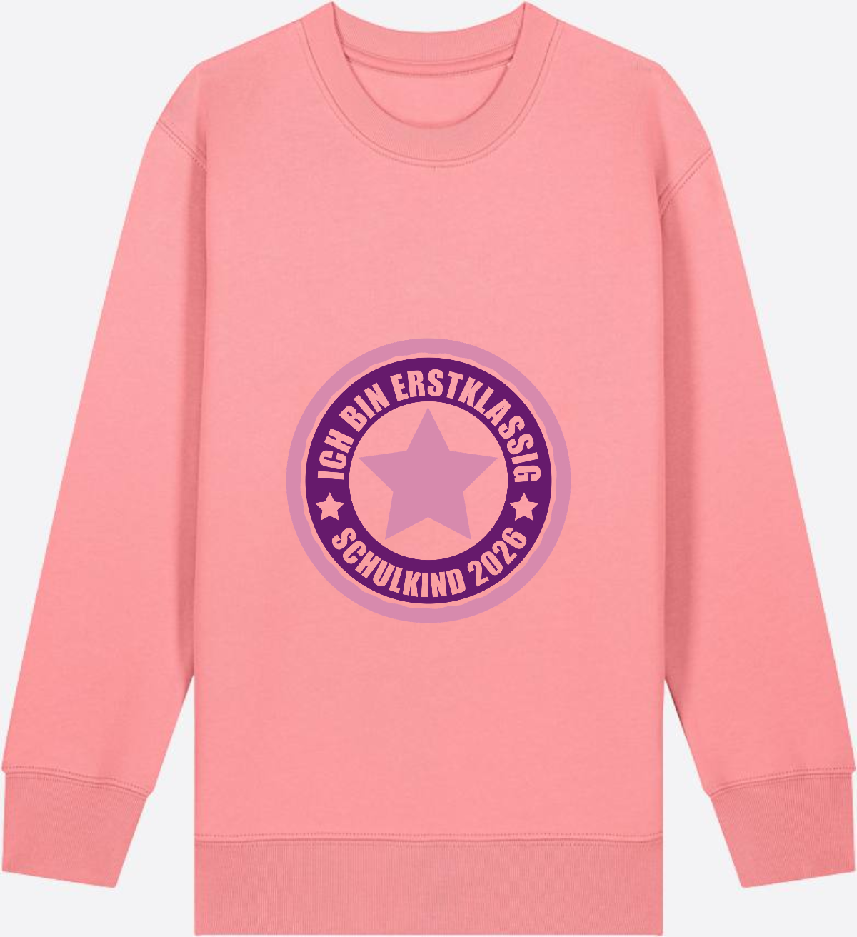 Kinder Sweatshirt Einschulung 2026 – Ich bin erstklassig Rosa - Pink Joy Herzseite