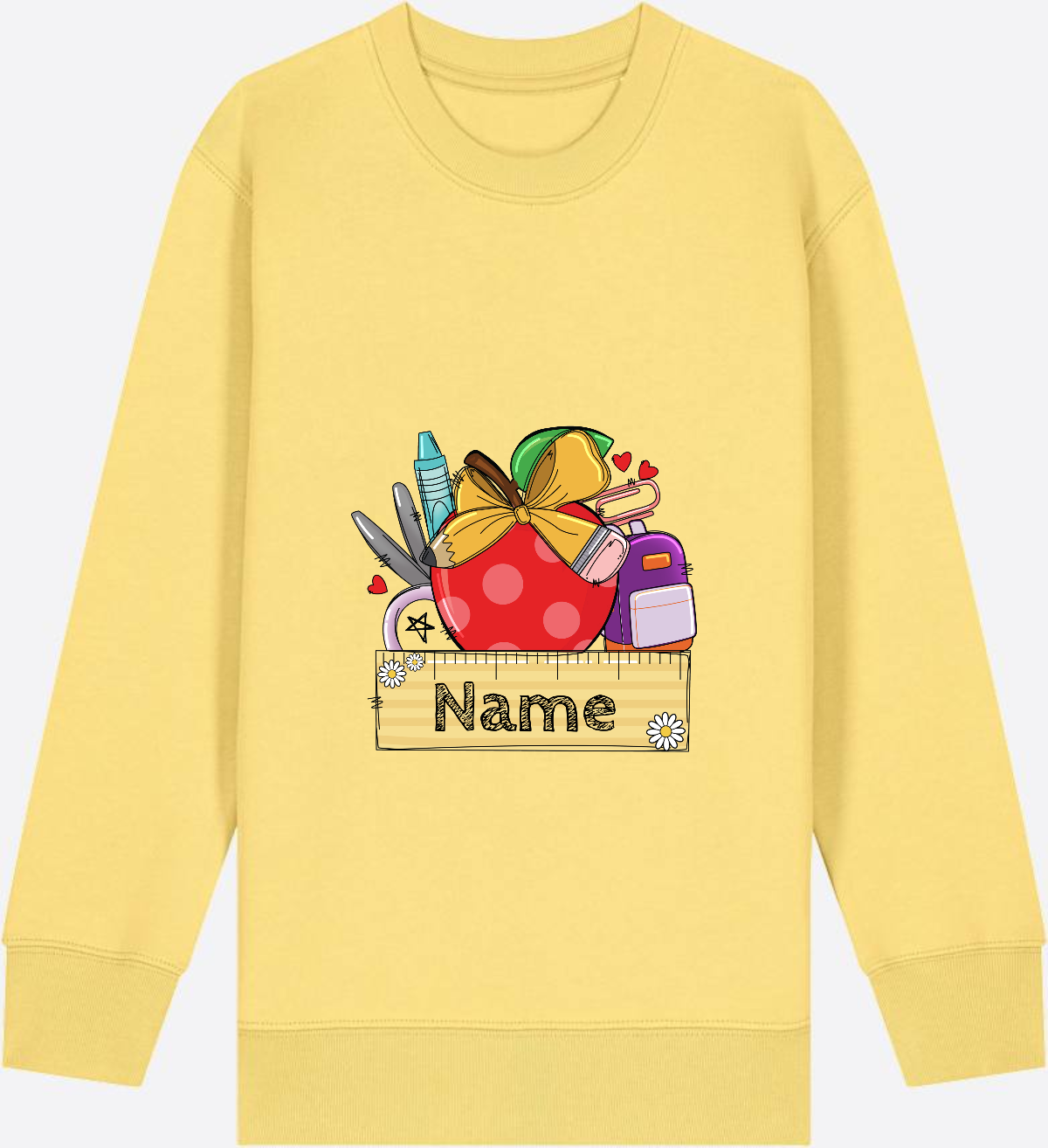 Kinder Sweatshirt zur Einschulung – Personalisiert mit Namen - Viva Yellow Herzseite