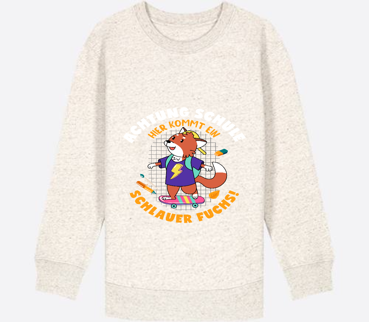 Kinder Sweatshirt zur Einschulung – Schlauer Fuchs mit Name - Natural Raw Herzseite