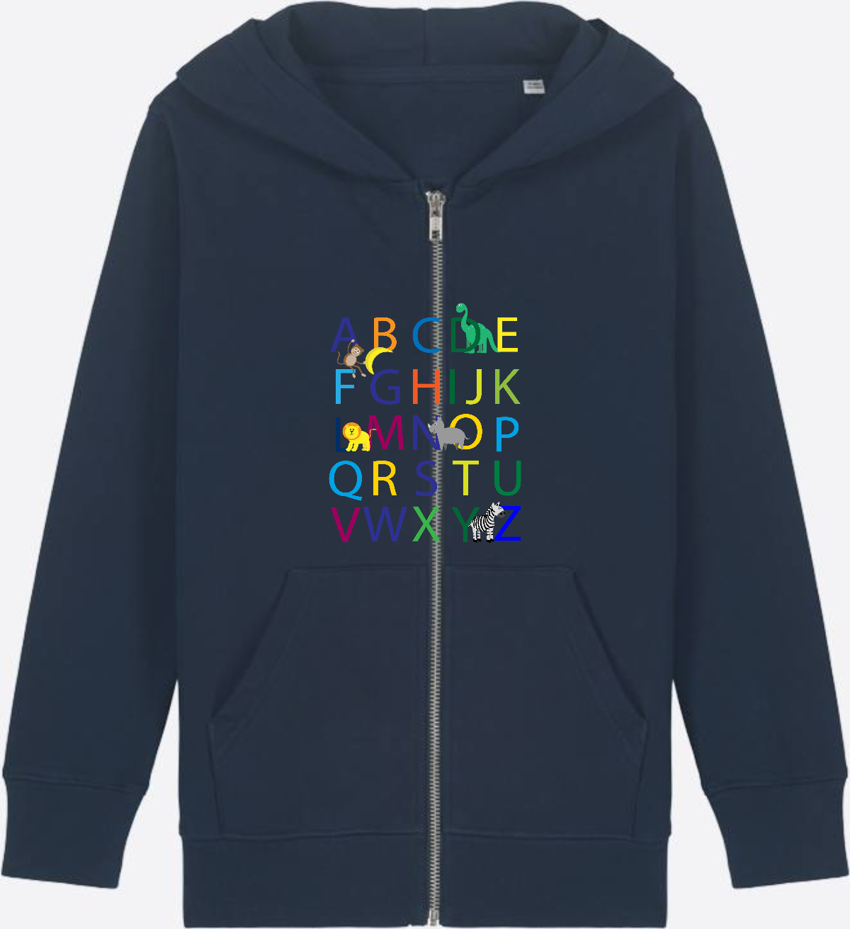 Kinder Zip-Hoodie ABC zur Einschulung mit Name - French Navy Herzseite