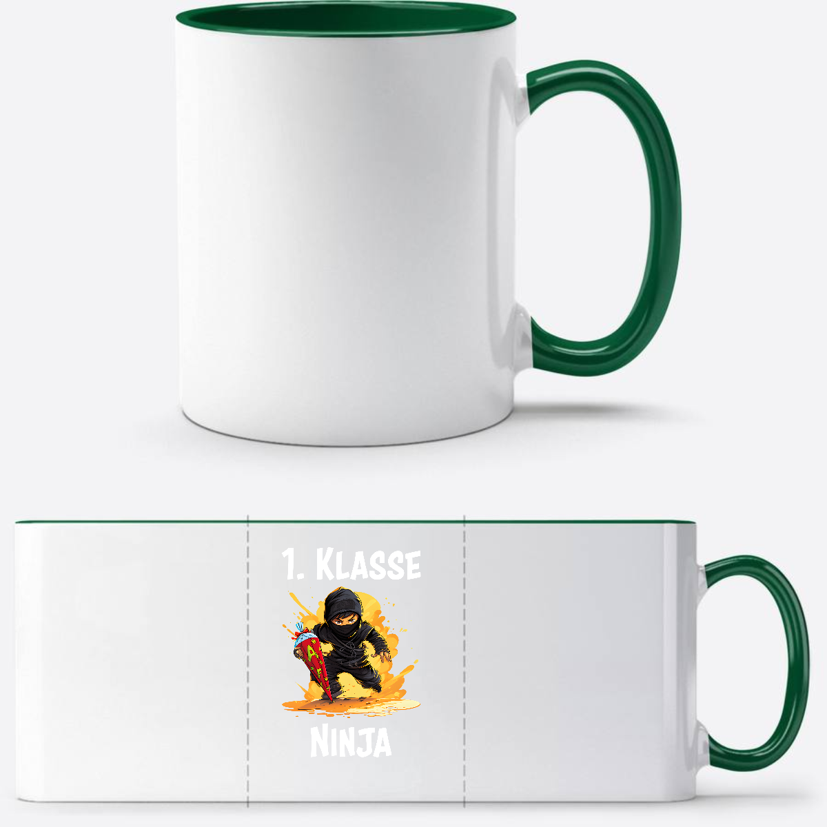 Ninja Tasse Einschulung – Personalisiertes Geschenk 1. Klasse - Weiß/Dunkelgrün