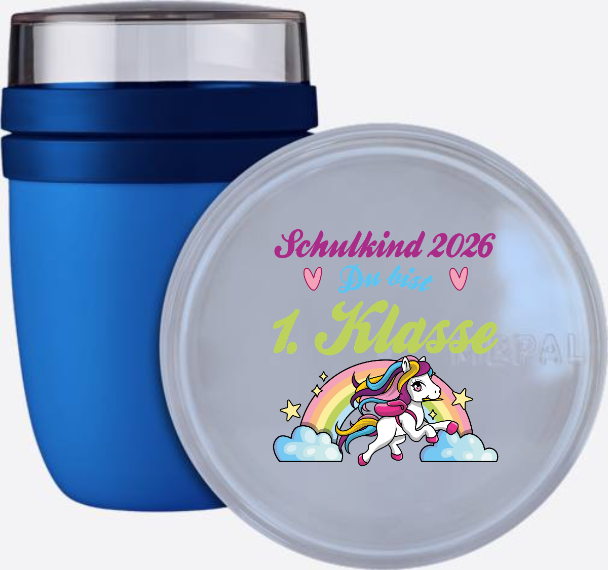 Personalisierte Tasse Schulkind 2026 – Pferd & Regenbogen - Vivid Blue