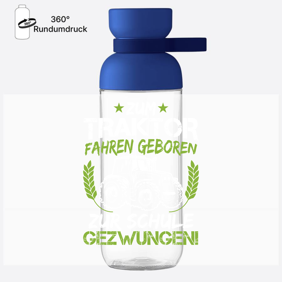 Personalisierte Trinkflasche Einschulung – Traktor Grün-Weiß - Vivid Blue