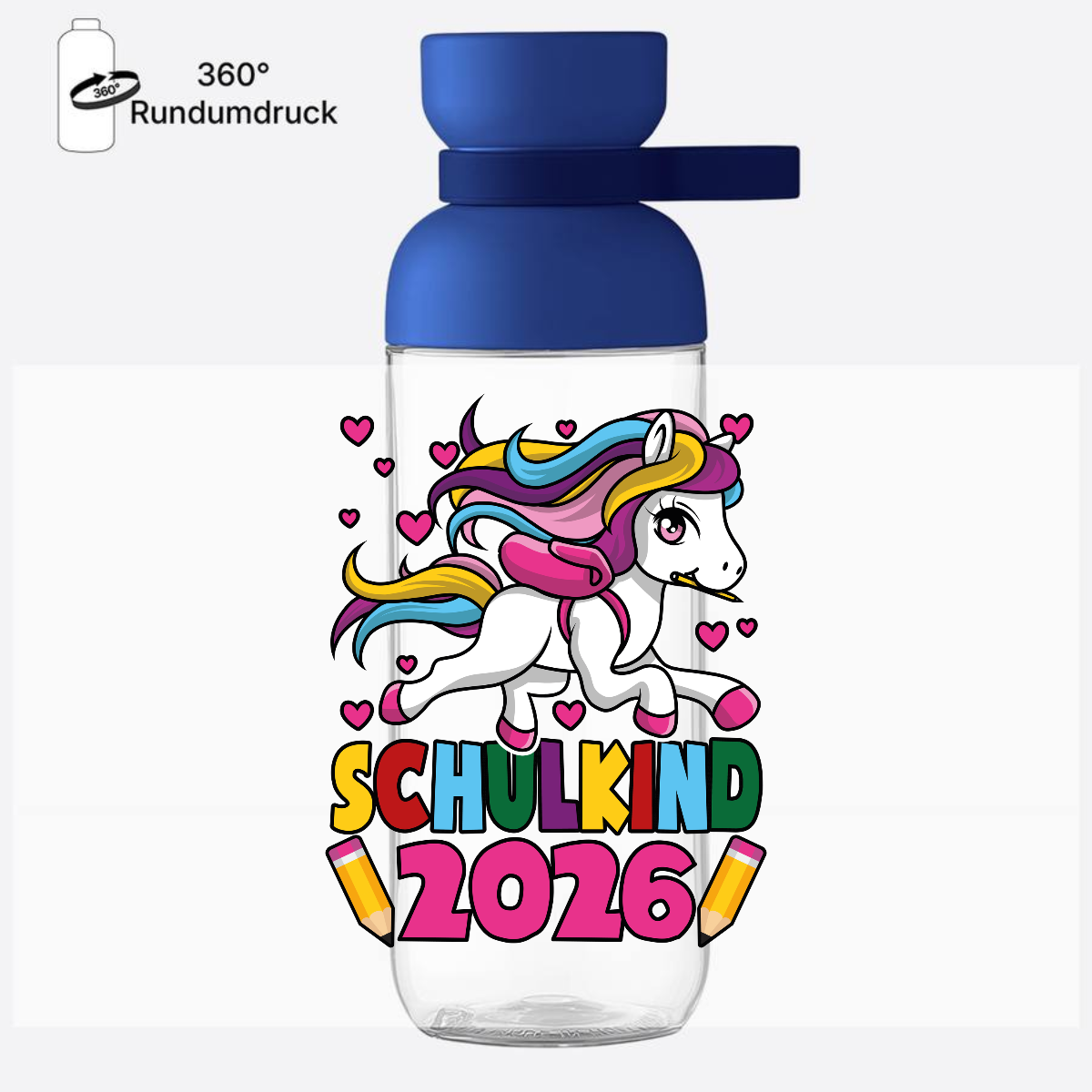 Personalisierte Trinkflasche Schulkind 2026 Einhorn - Vivid Blue