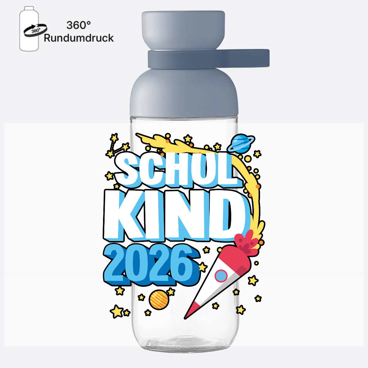 Personalisierte Trinkflasche Schulkind 2026 – Rakete - Nordic Blue