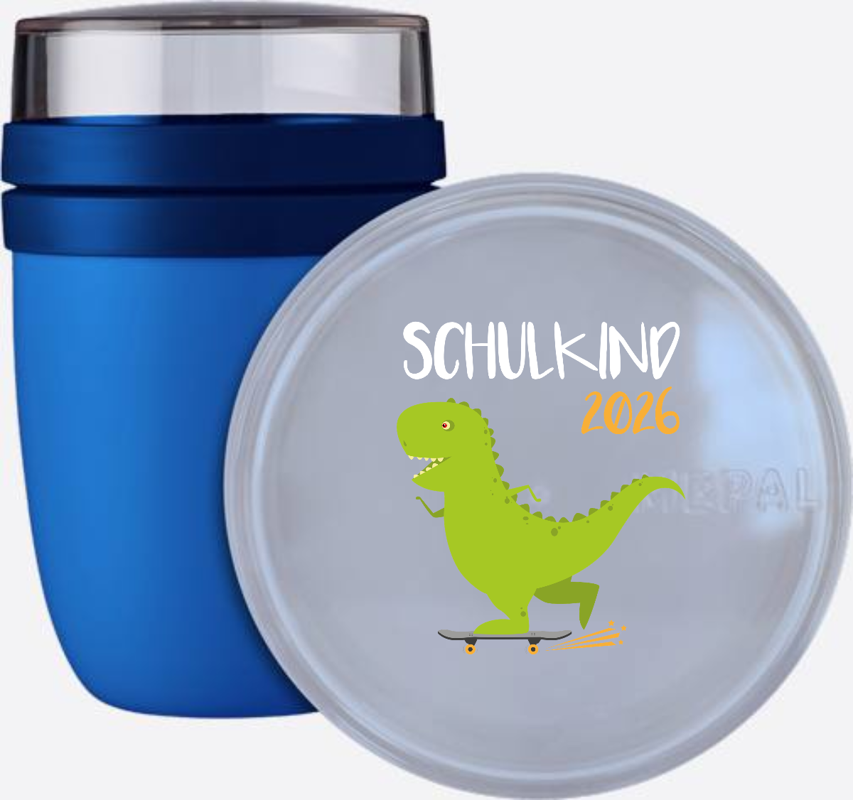 Schulkind 2025 Tasse – Dino mit Skateboard & Name - Vivid Blue