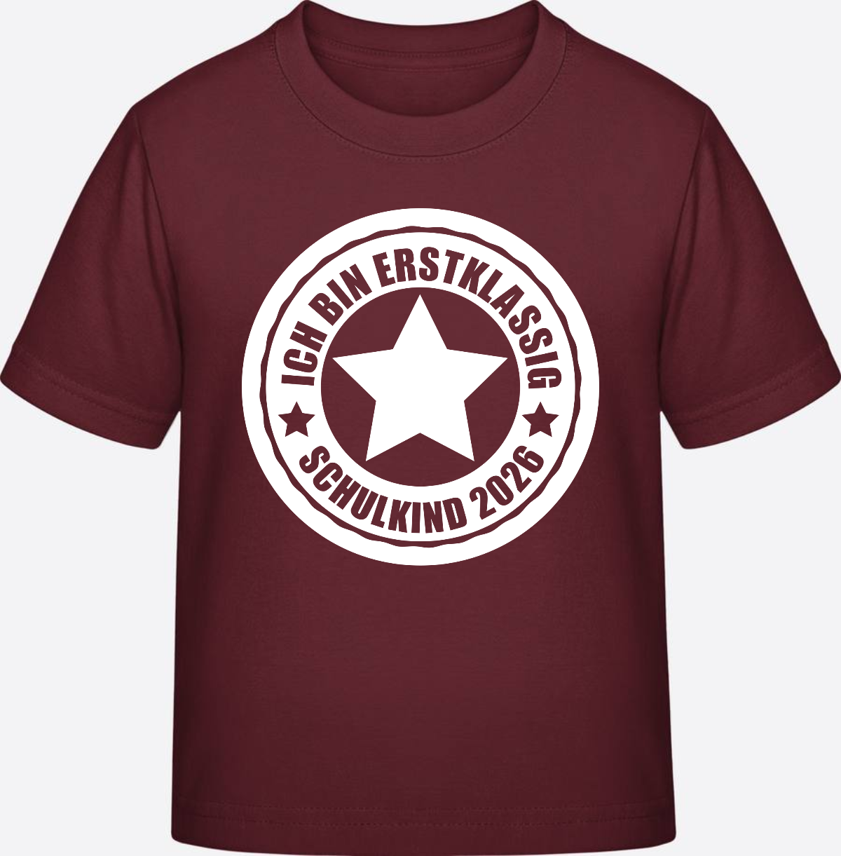 Schulkind 2026 T-Shirt: Ich bin erstklassig mit Name - Burgundy