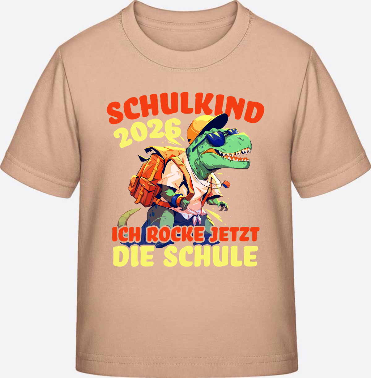 Schulkind 2026 T-Shirt: Ich rocke die Schule T-Rex Dino - Fraiche Peche