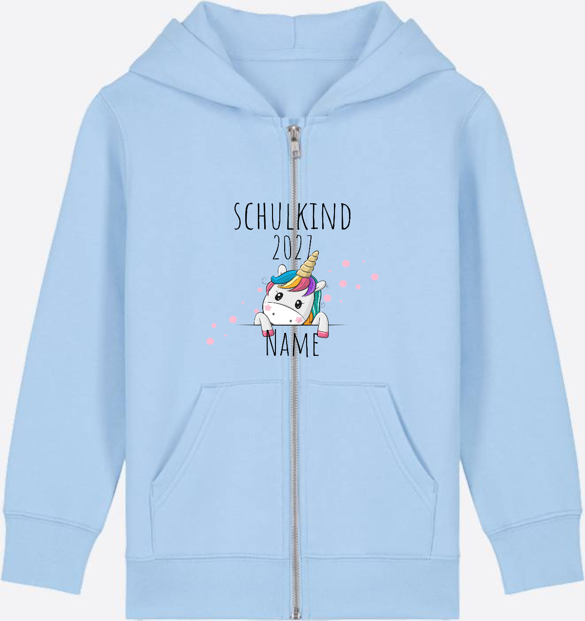 Schulkind Einhorn Zip-Hoodie – Personalisiert mit Name - Blue Soul Herzseite