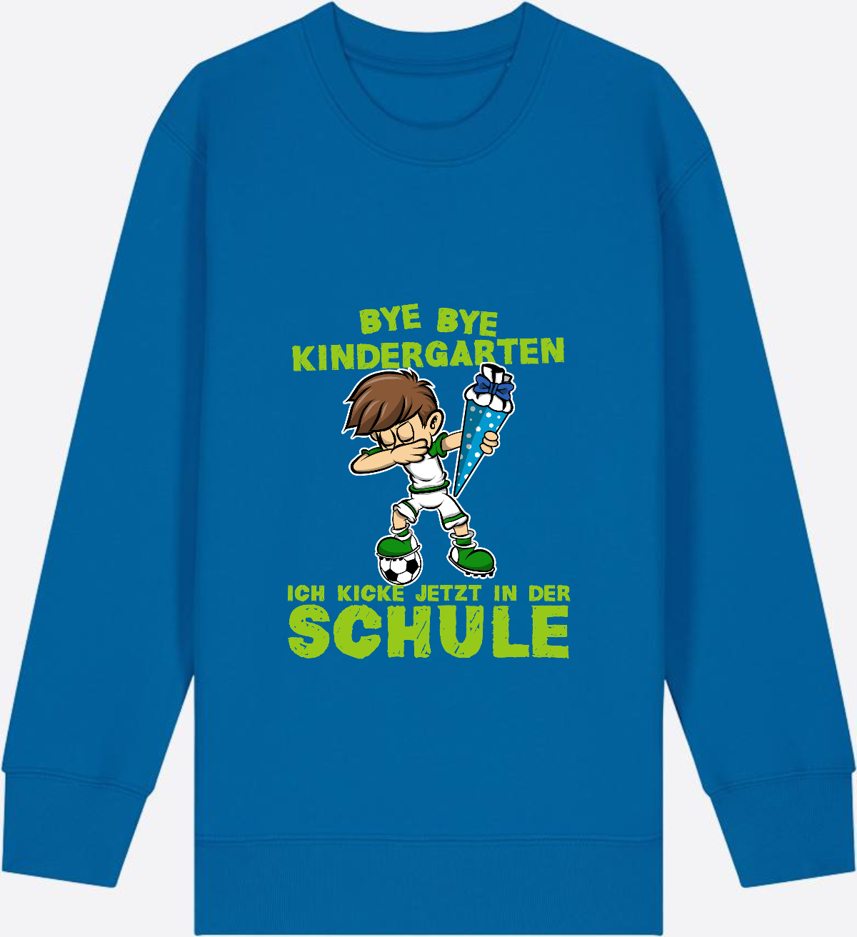 Sweatshirt Einschulung: Bye Bye Kindergarten Fußball Dabbing Junge - Royal Blue Herzseite