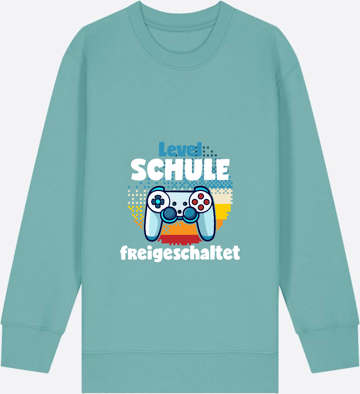 Sweatshirt Level Schule freigeschaltet – Geschenk Einschulung - Teal Monstera Herzseite