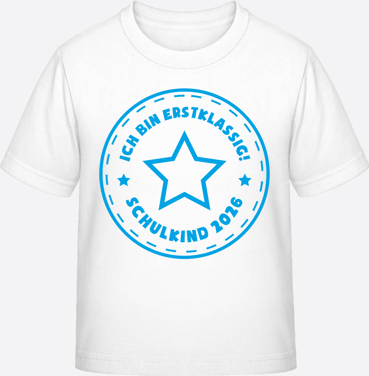 T-Shirt Einschulung 2025: Schulkind Erstklassig Stern Hellblau - White