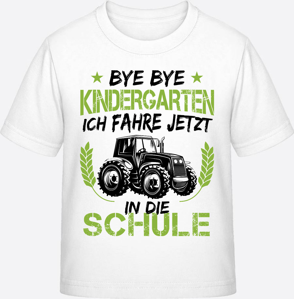 T-Shirt Einschulung Traktor Schwarz-Grün – Bye Bye Kindergarten - White