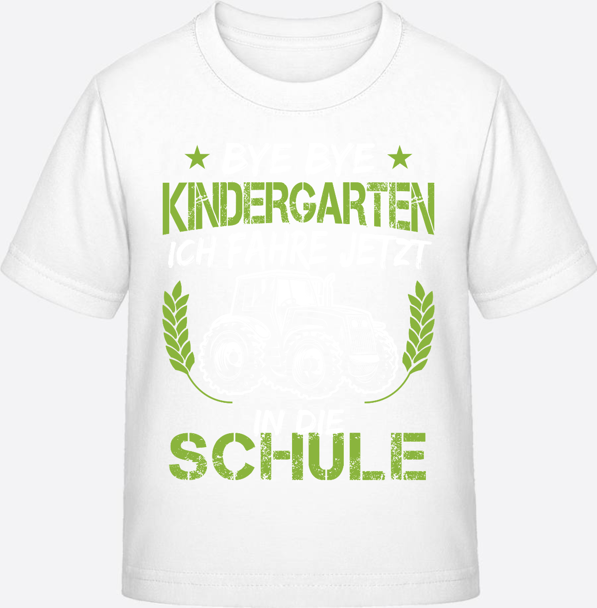 T-Shirt Einschulung Traktor Weiß-Grün – Bye Bye Kindergarten - White