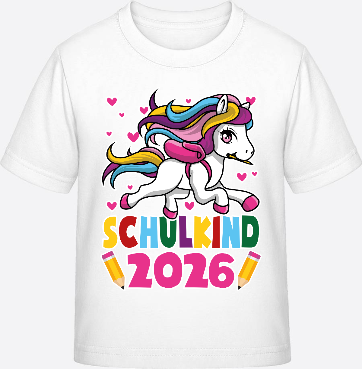 T-Shirt Schulkind 2026 mit Einhorn – Personalisiert - White