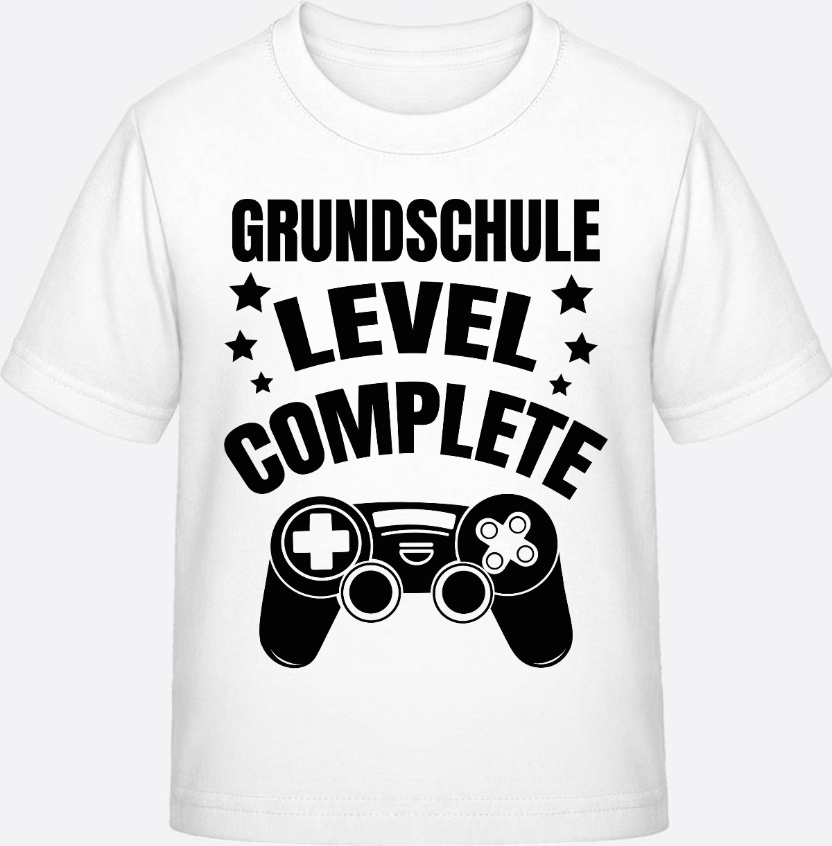 T-Shirt zur Einschulung – Level Complete schwarz mit Name - White