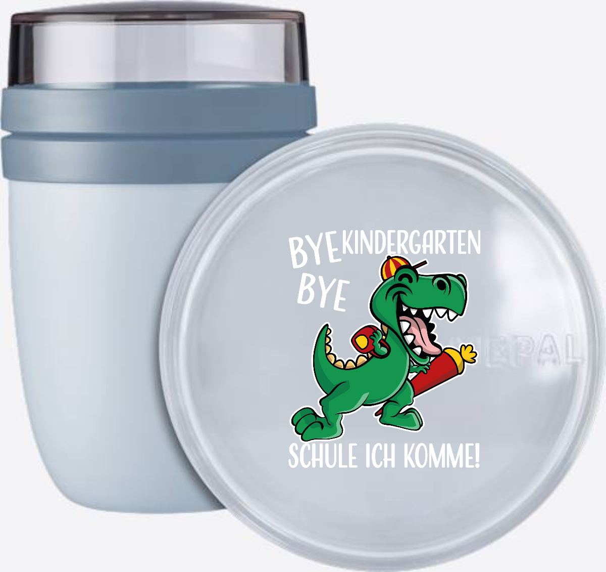 Tasse Einschulung – Bye Bye Kindergarten Dino mit Name - Nordic Blue