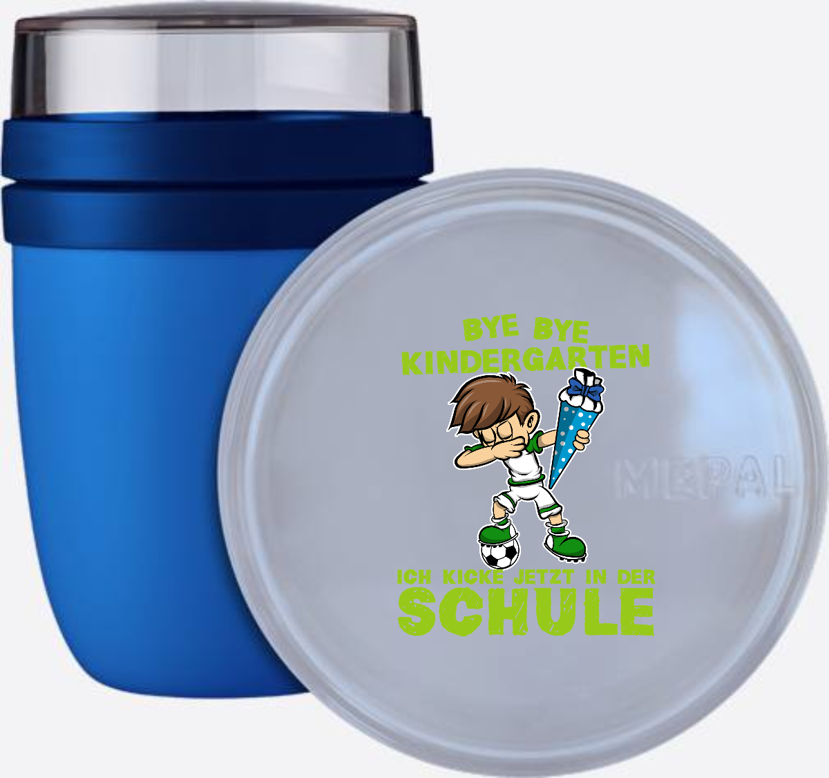 Tasse Einschulung: Bye Bye Kindergarten Fußball Dabbing - Vivid Blue