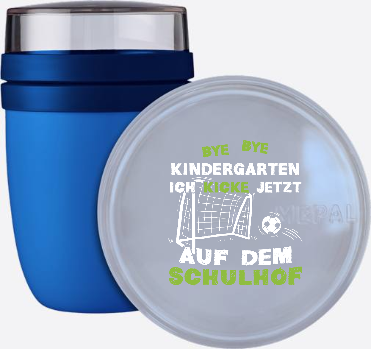 Tasse Einschulung – Bye Bye Kindergarten Fußball mit Name - Vivid Blue