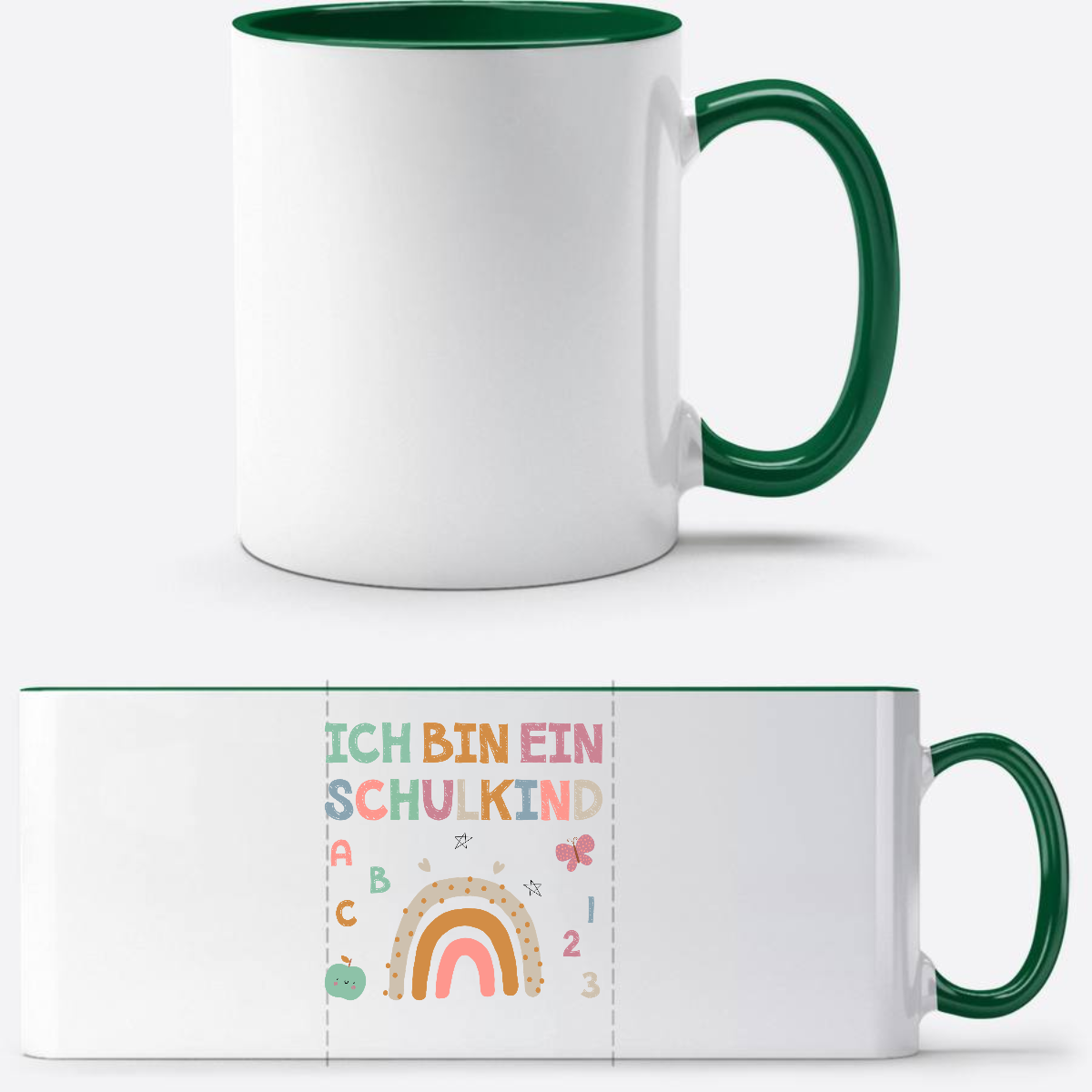 Tasse „Ich bin ein Schulkind“ – Geschenk zur Einschulung - Weiß/Dunkelgrün