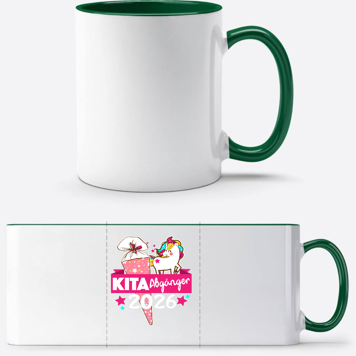 Tasse Kita-Abgänger 2026 mit Namen – Geschenk zur Einschulung - Weiß/Dunkelgrün