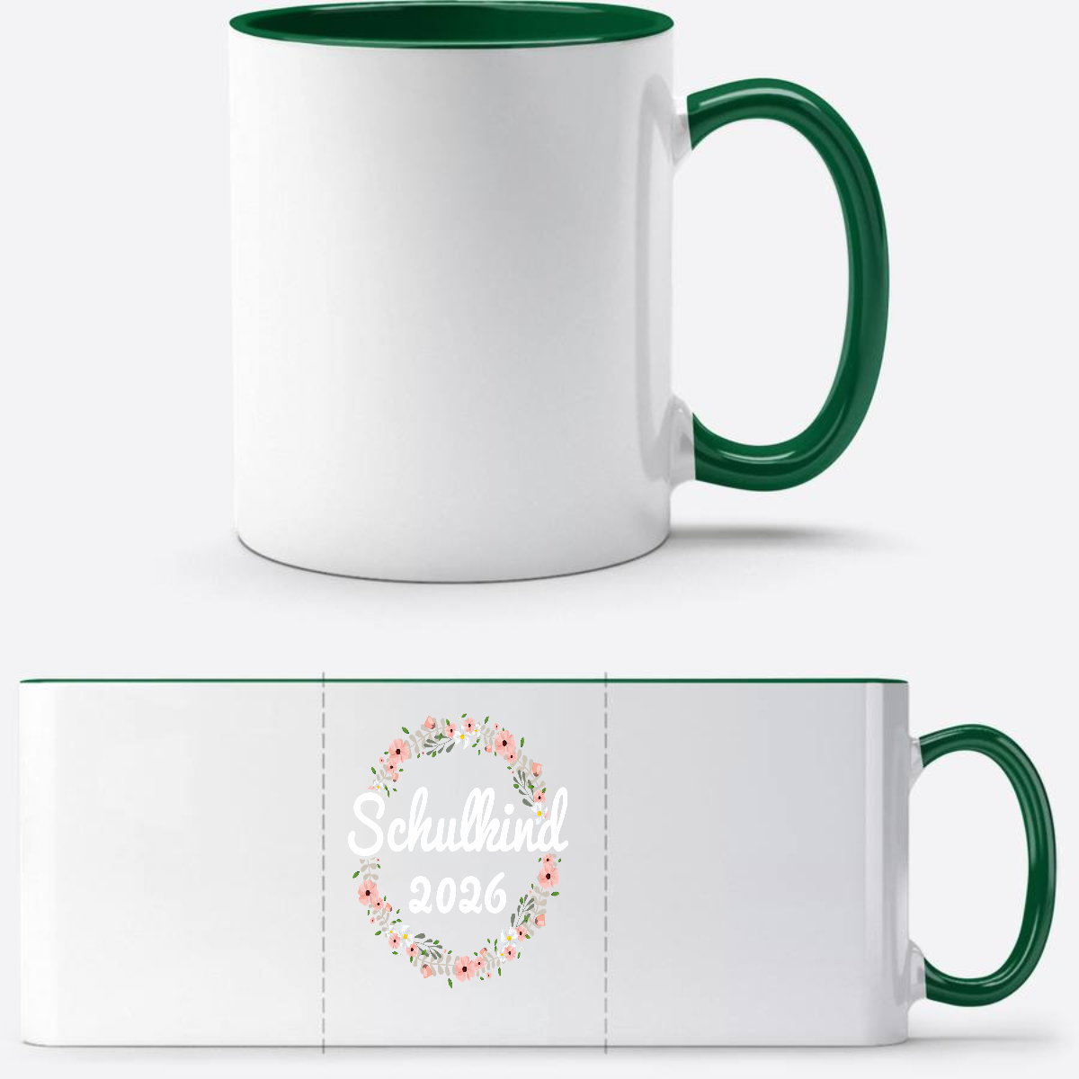 Tasse Schulkind 2026 mit Name – Geschenk zur Einschulung - Weiß/Dunkelgrün
