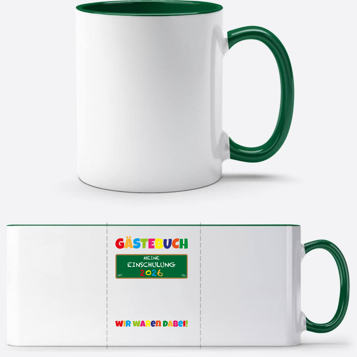 Tasse zur Einschulung 2026 – Geschenk für Schulkinder - Weiß/Dunkelgrün