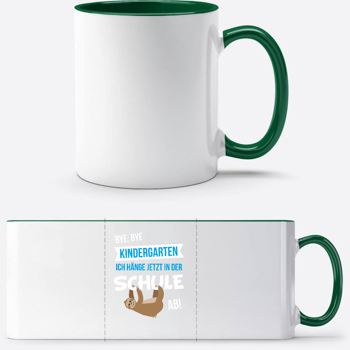 Tasse zur Einschulung – Bye Bye Kindergarten mit Name - Weiß/Dunkelgrün