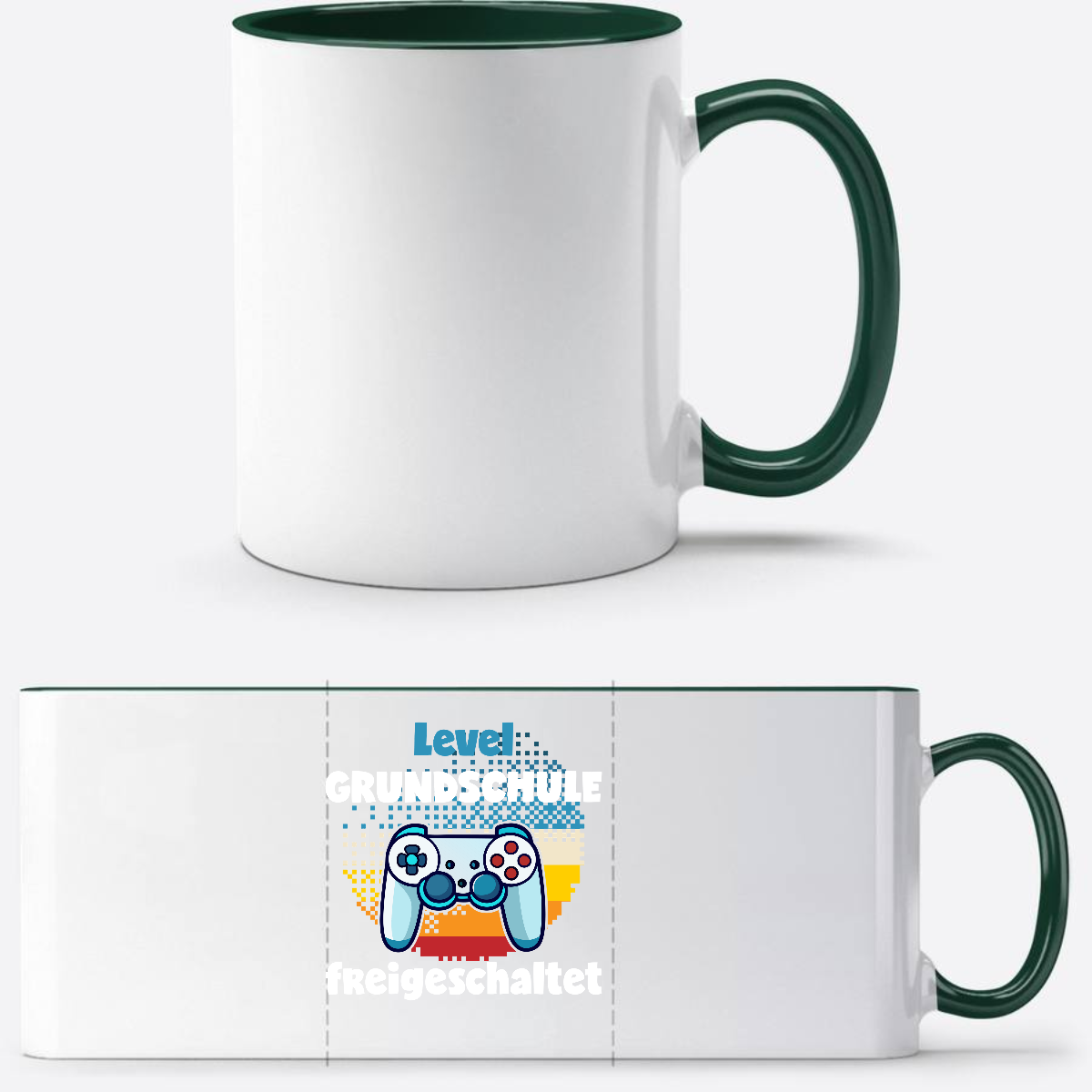 Tasse zur Einschulung – Level Grundschule freigeschaltet - White/Petrol